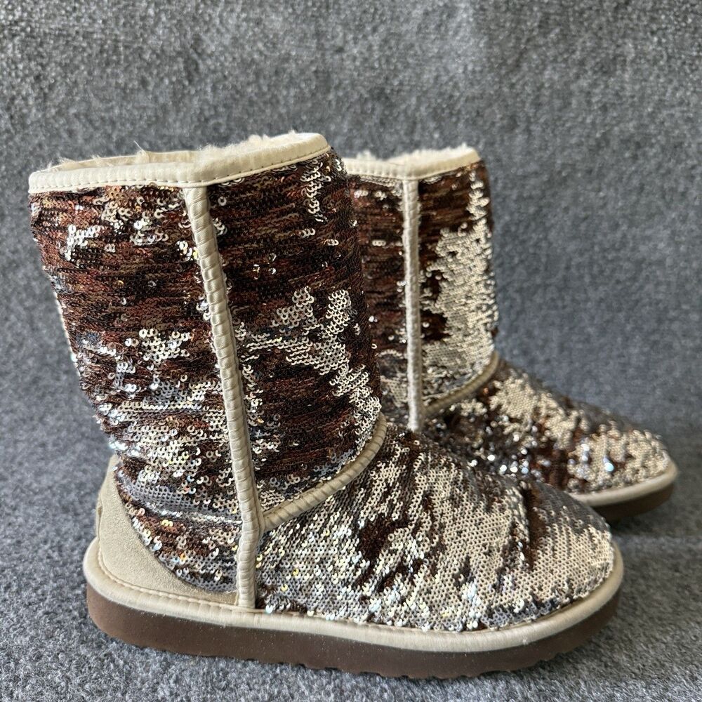 UGG 3353 Sequin Mid-Calf Brown Silver Bootie Women’s Boots Size 7